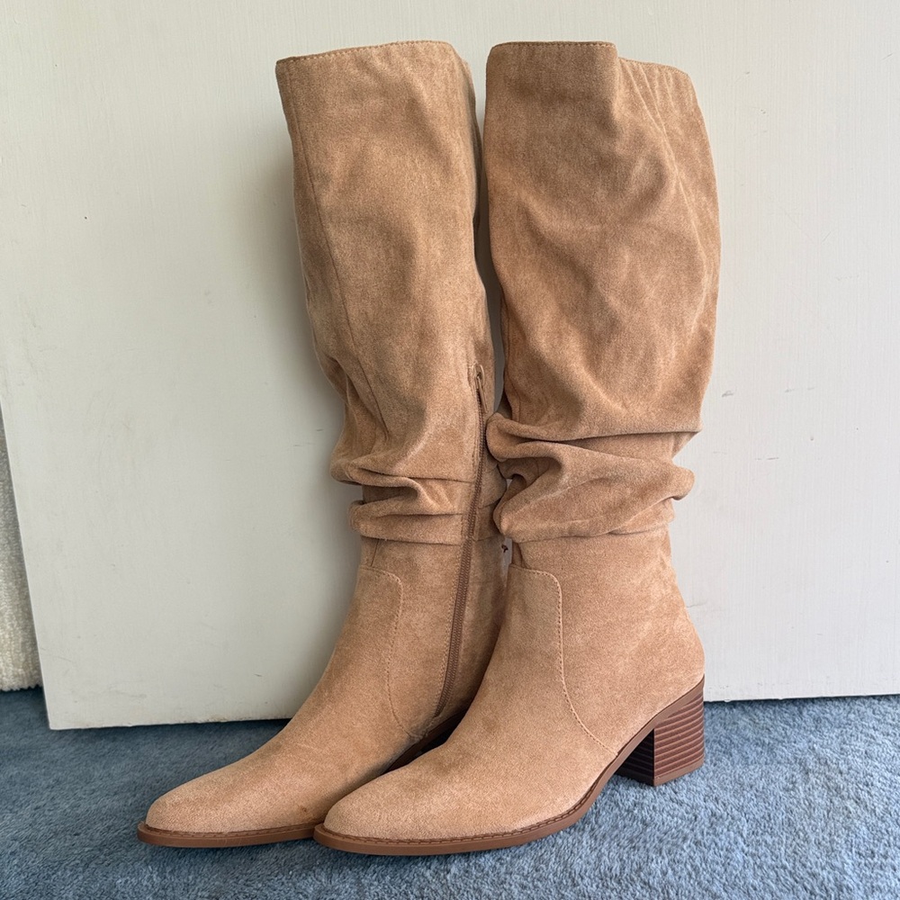 Tan Suede Knee-High Boots